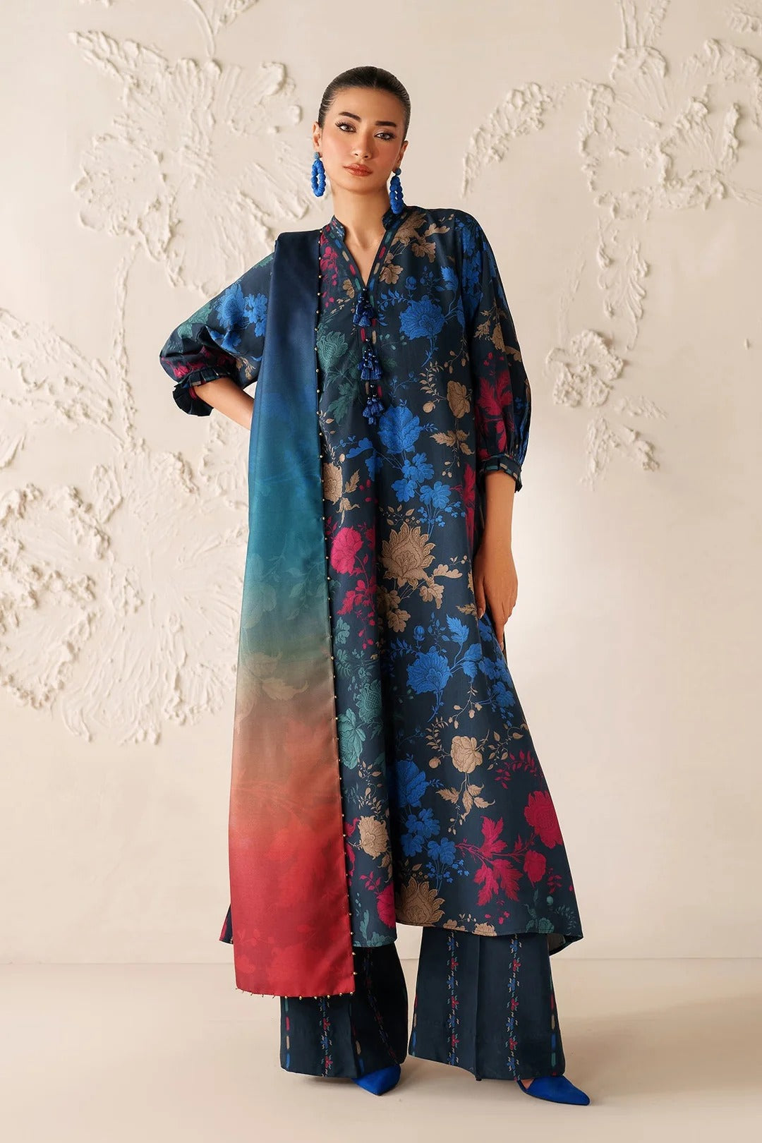 Digital Printed Viscose 3-Piece Set with Shawl