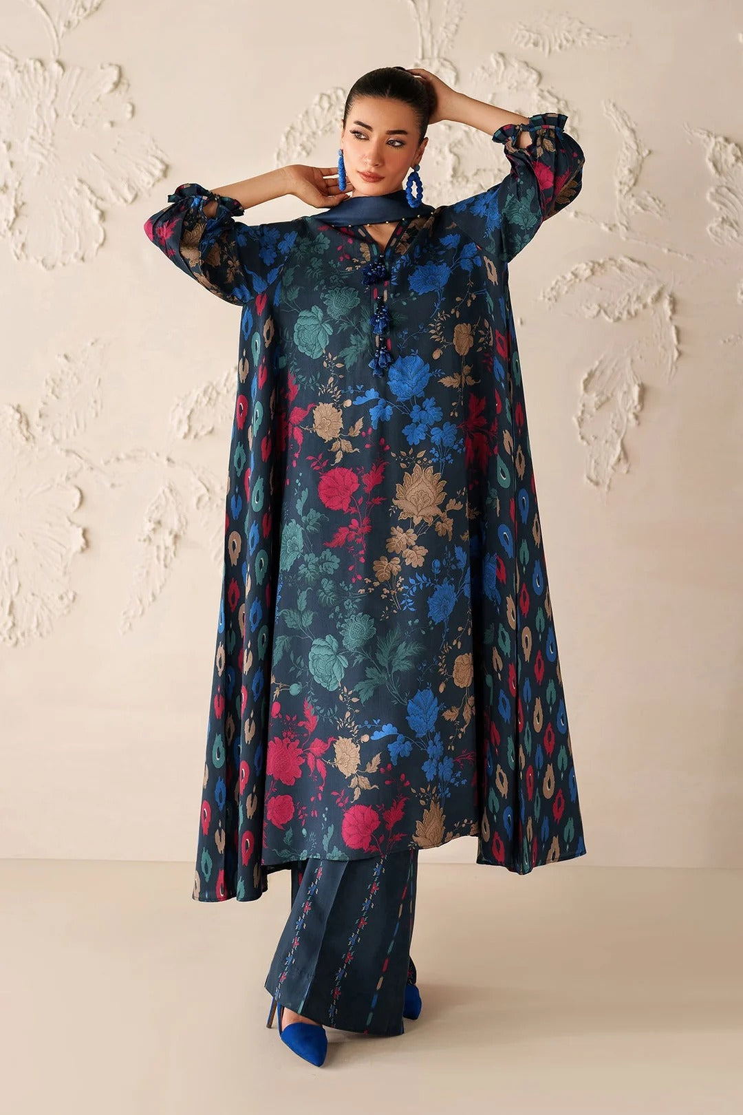 Digital Printed Viscose 3-Piece Set with Shawl