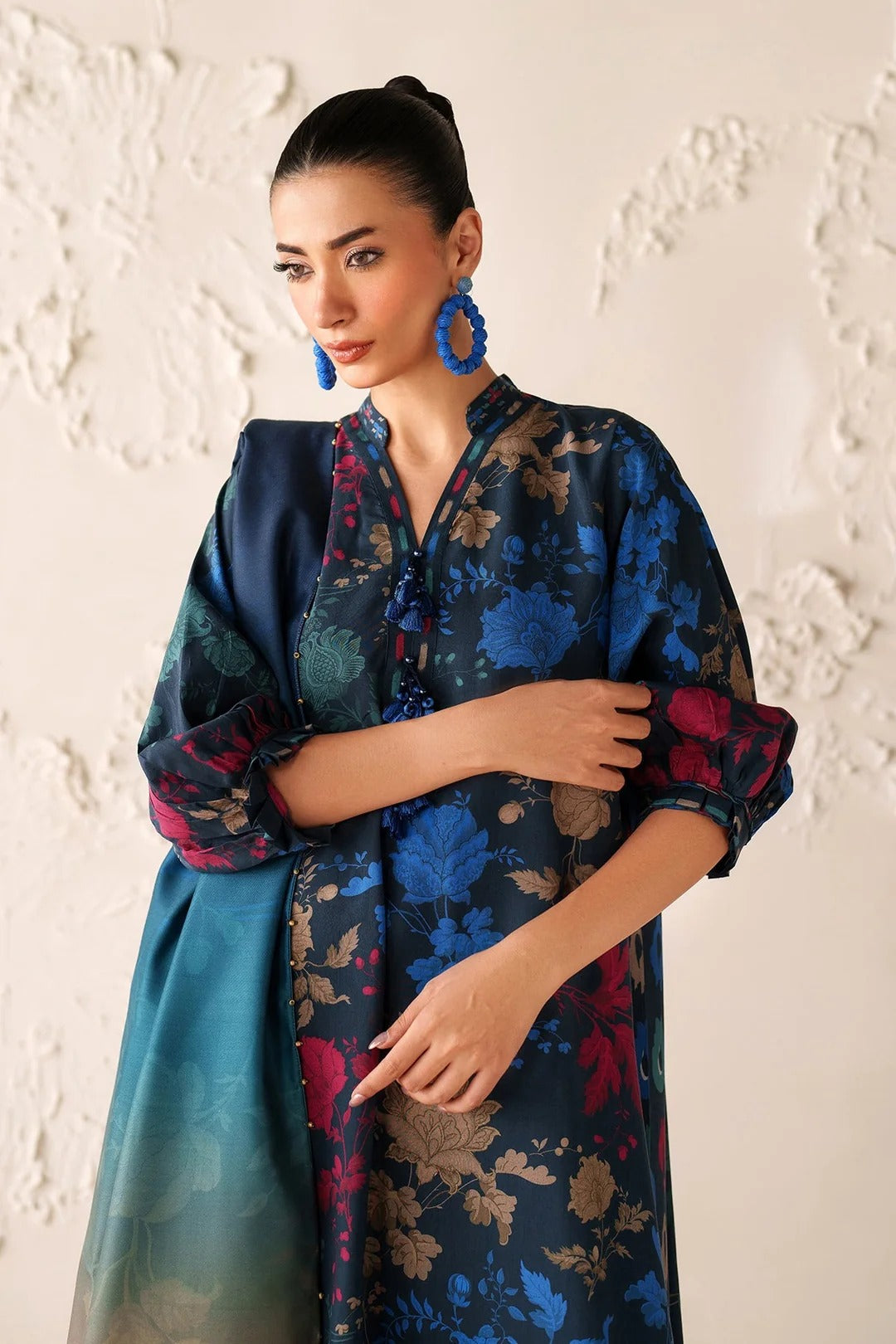 Digital Printed Viscose 3-Piece Set with Shawl
