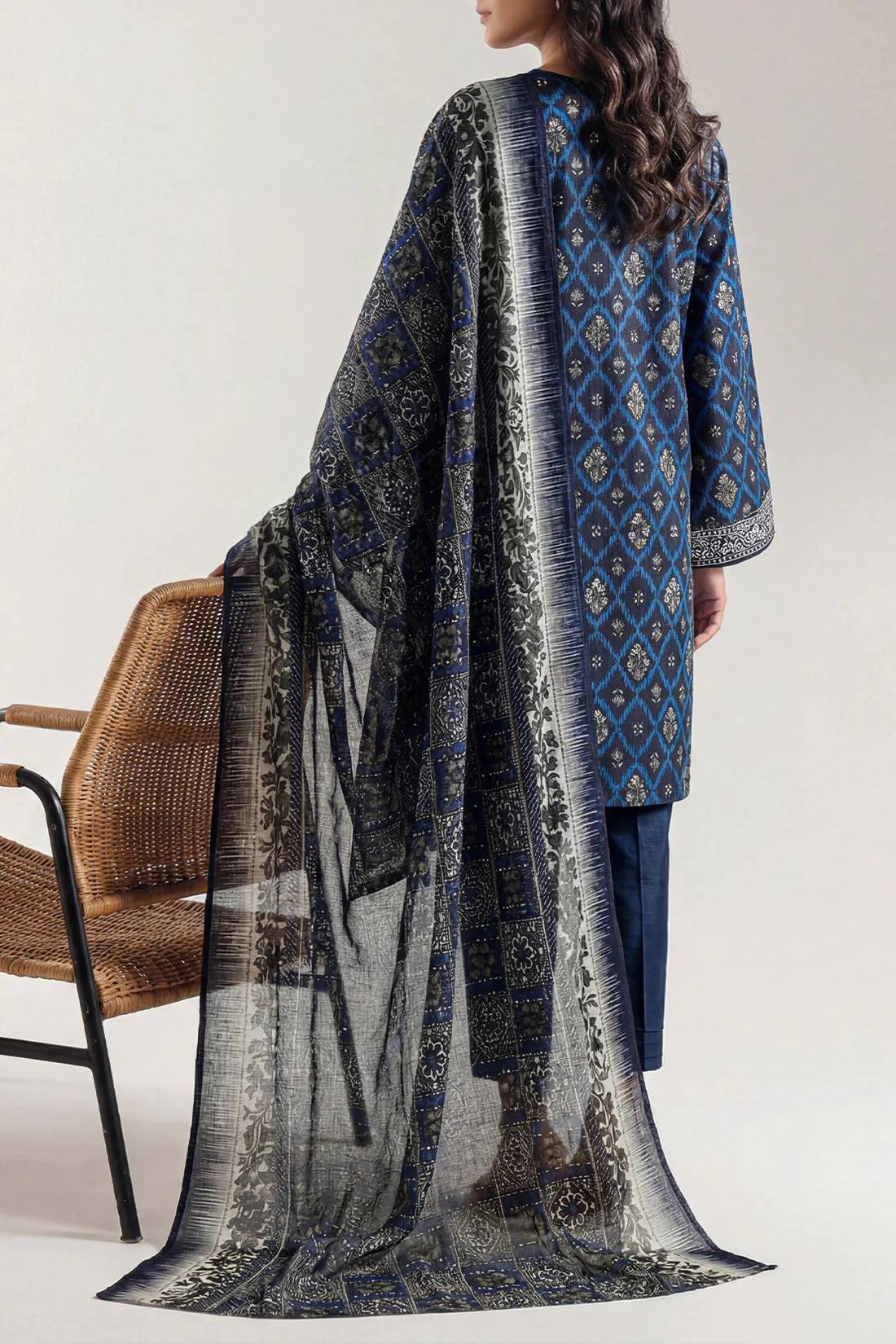 SAYA Navy Blue Printed Lawn 3-Piece Suit