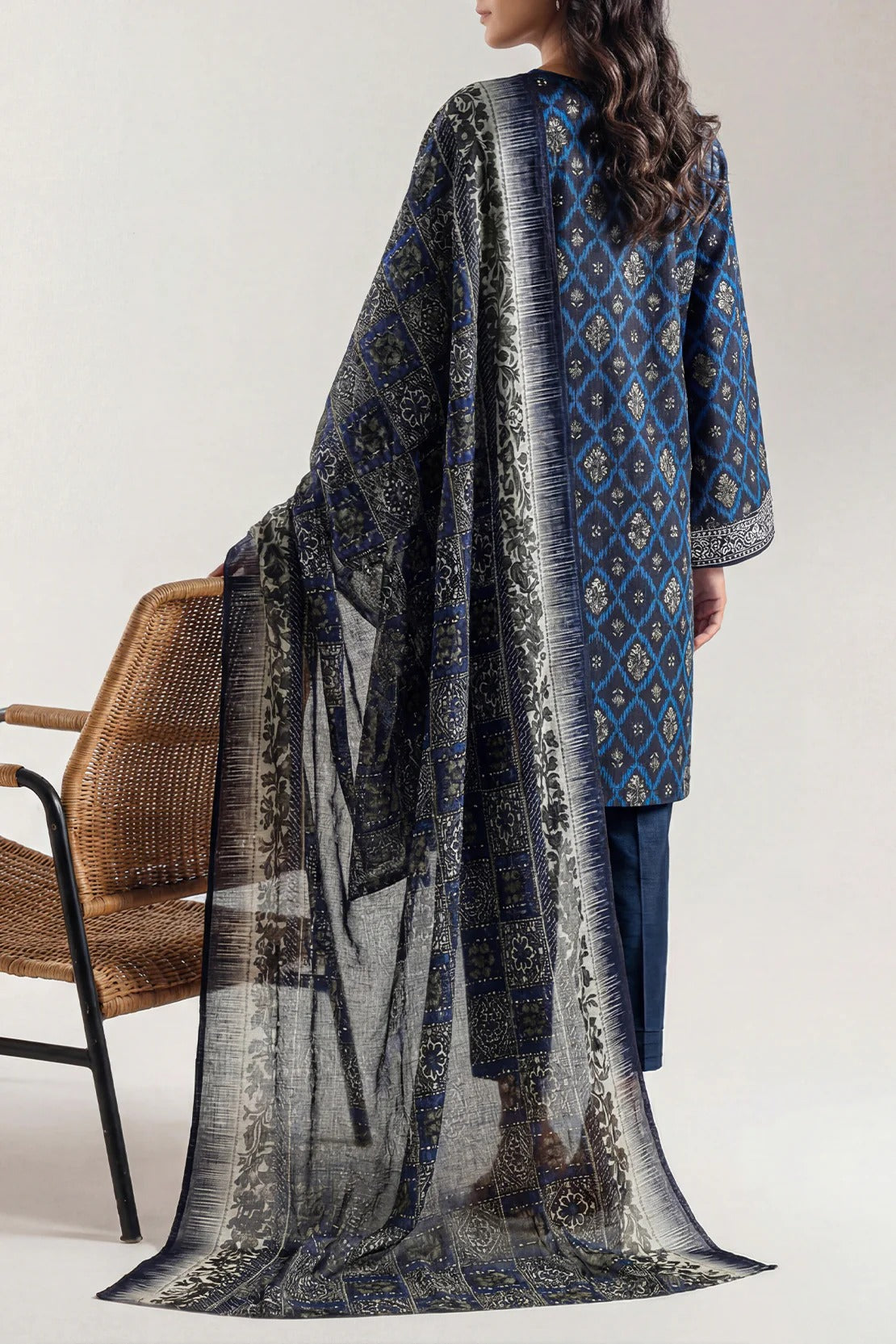 SAYA Navy Blue Printed Lawn 3-Piece Suit