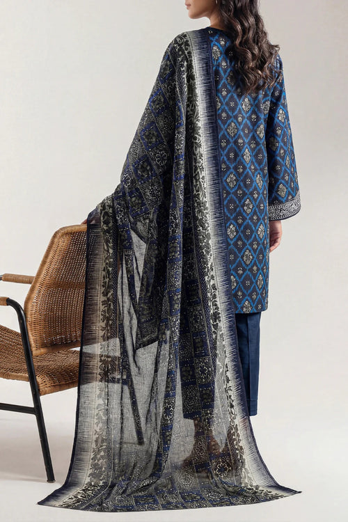 SAYA Navy Blue Printed Lawn 3-Piece Suit