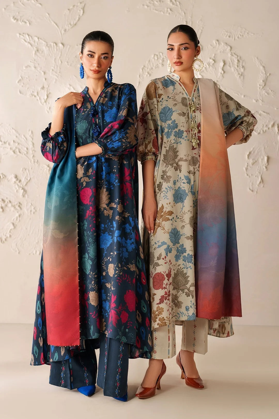 Digital Printed Viscose 3-Piece Set with Shawl