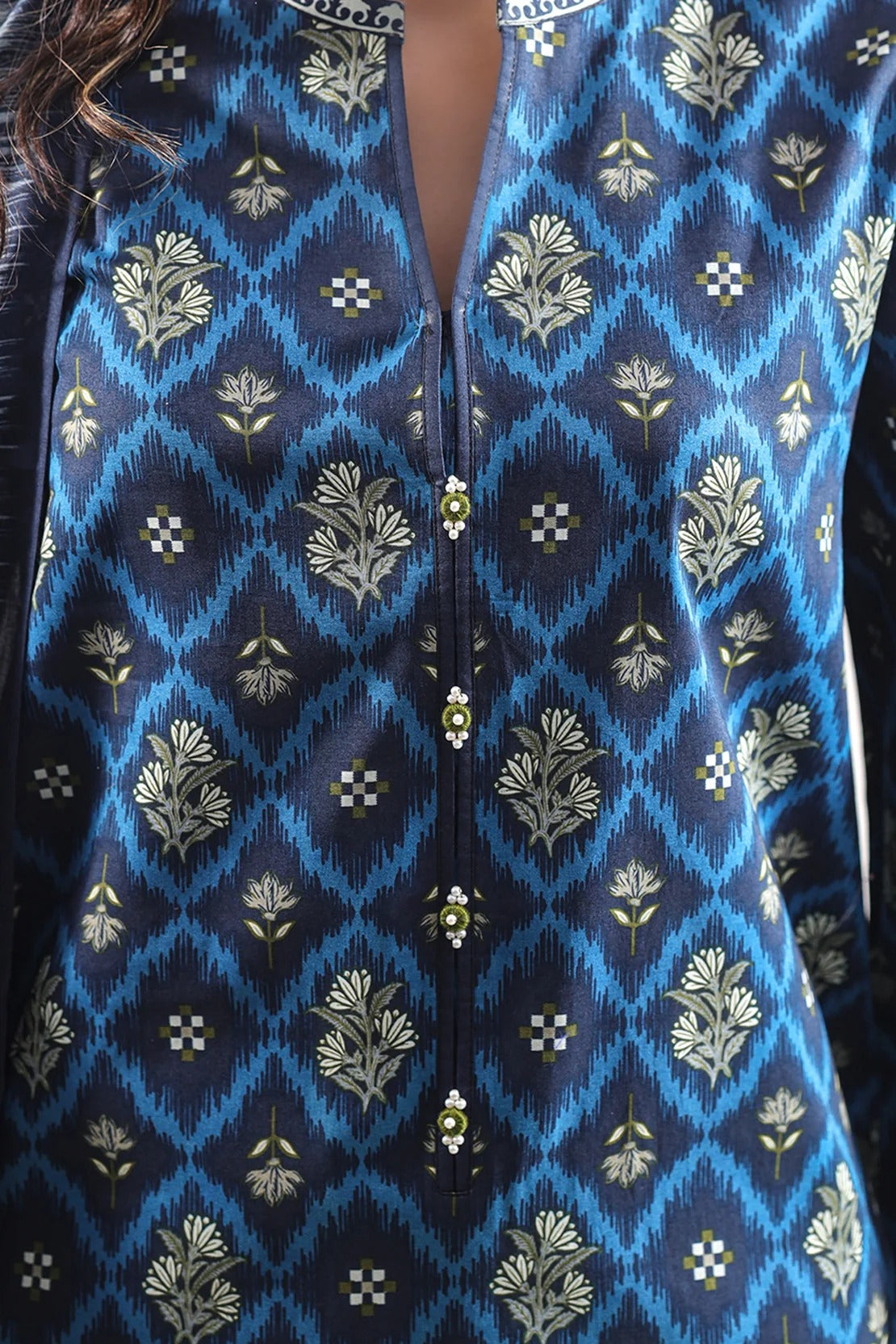 SAYA Navy Blue Printed Lawn 3-Piece Suit