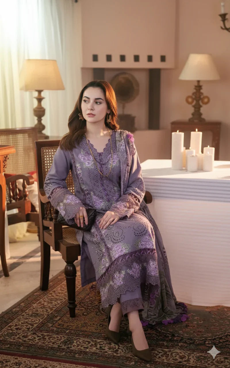 3 Piece Fully Embroidered Lawn Fabric Unstitched Suit