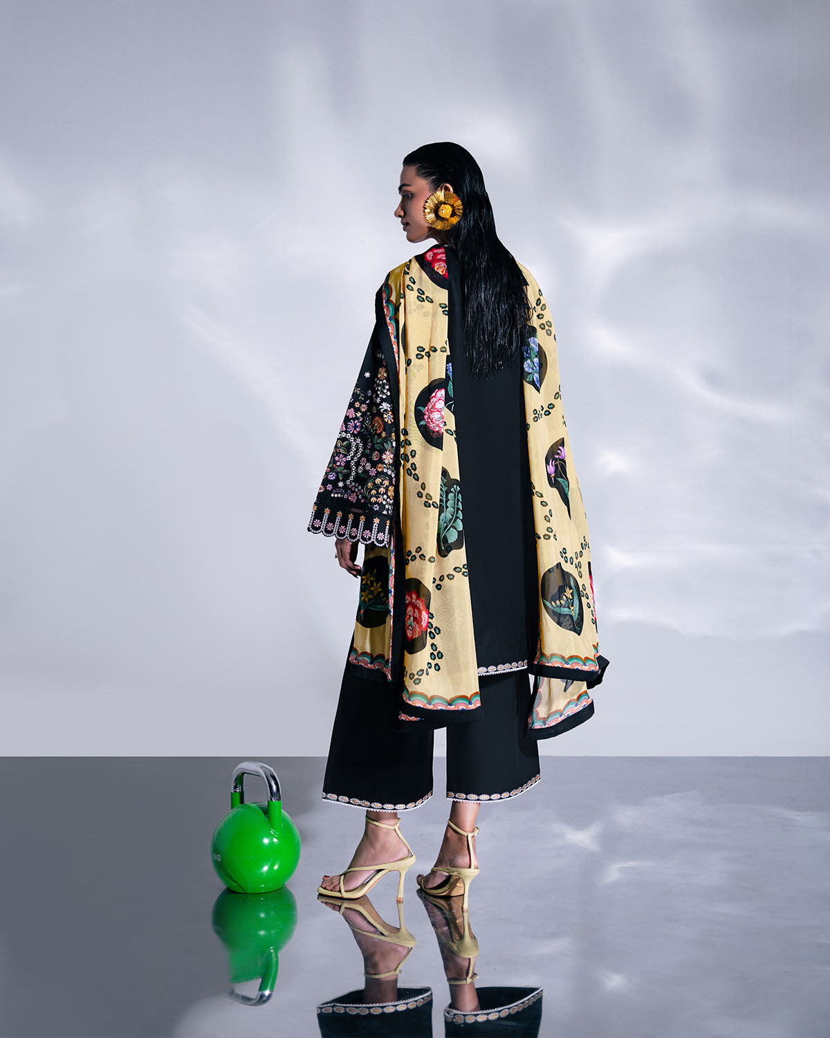Aya Black 3PC Embroidered Cotton Suit with Silk Dupatta